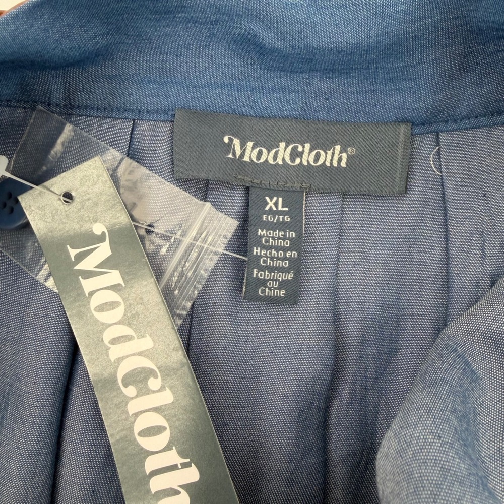 ModCloth Lyocell Chambray Midi Skirt Women XL Blue Button Front Belted MSW1791 - Picture 4 of 8